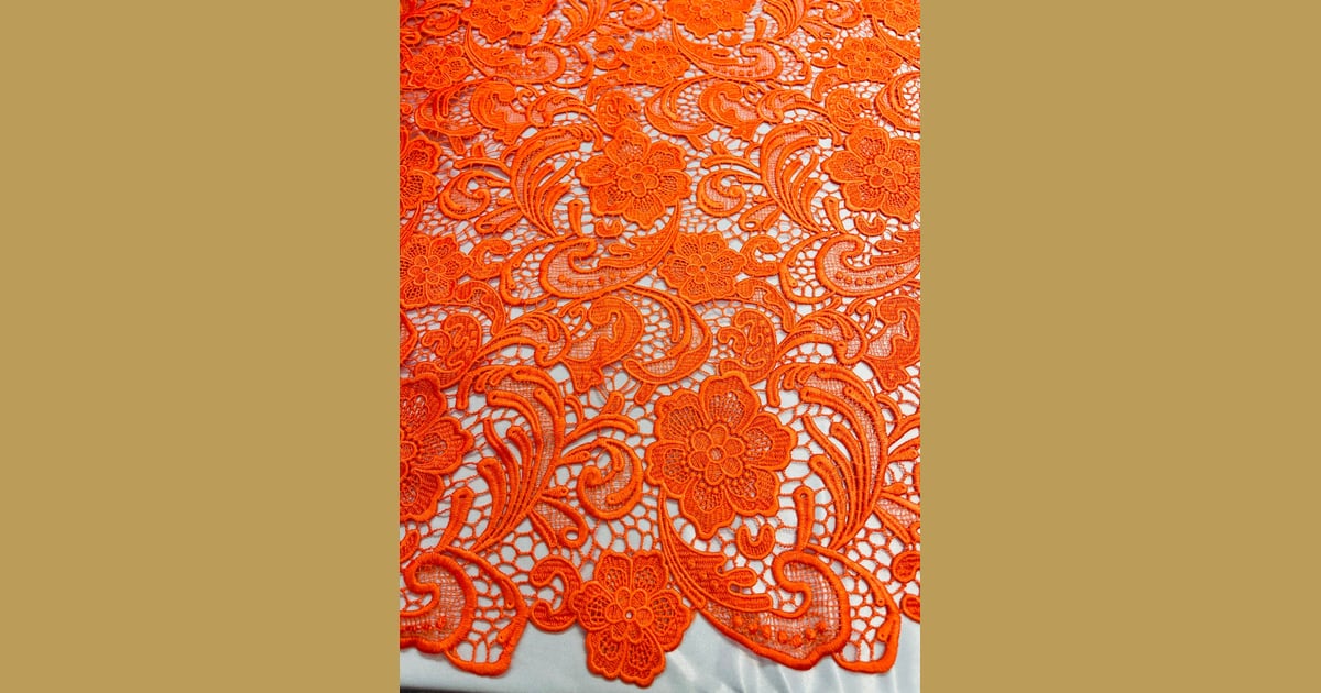 Lace Fabric - Orange Floral Guipure